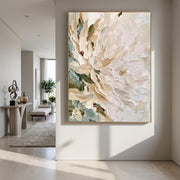 "3D-Textured Art｜Vertical Impasto White Flower" - Modern Heavy Impasto Floral Abstract | 3D Rich Color Palette Knife Painting | Luxury Vertical Wall Art #Q 35