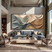 "3D Texture Abstract Art｜Dusty Blue Beige Heavy‑Texture Wave Canvas Print" - Modern Heavy Impasto Ocean Wave Seascape | 3D Rich Color Palette Knife Painting | Luxury Two-Panel Vertical Wall Art #Q 14