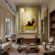 "Impressionist Art｜Woman Reading" - Modern Heavy Impasto Abstract Artwork | Rich Color Palette Knife Painting | Luxury Vertical Wall Art #Q 26