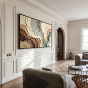 "Wabi‑Sabi Art｜Muted Green Brown Flow Textured Canvas Art" - Modern Heavy Impasto Abstract Artwork | Rich Color Palette Knife Painting | Luxury Vertical Wall Art #Q 18