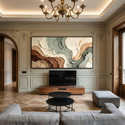 "Wabi‑Sabi Art｜Muted Green Brown Flow Textured Canvas Art" - Modern Heavy Impasto Abstract Artwork | Rich Color Palette Knife Painting | Luxury Vertical Wall Art #Q 18