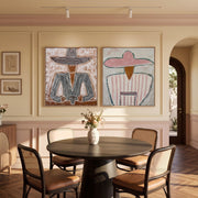 "Vintage Americana Art" - Modern Heavy Impasto Western Animal Artwork | Rich Color Palette Knife Painting | Luxury Two-Panel Vertical Wall Art #Q 50