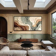 "Wabi‑Sabi Art｜Muted Green Brown Flow Textured Canvas Art" - Modern Heavy Impasto Abstract Artwork | Rich Color Palette Knife Painting | Luxury Vertical Wall Art #Q 18
