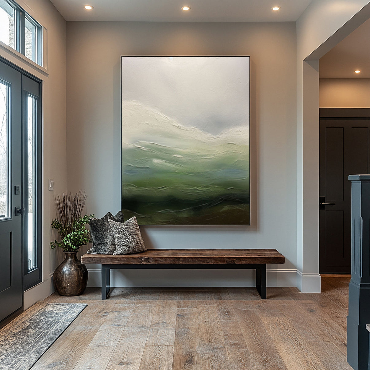 Abstract Landscape with Blended Greens, Blues #BGA 335 — Front View | Abstract Oil Painting for Home Decor