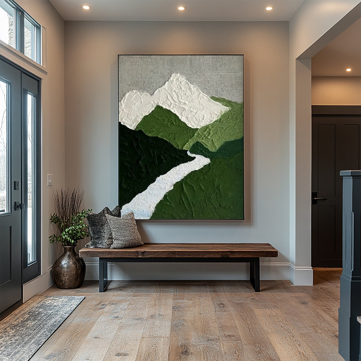 Abstract Canvas with Texture Evoking Peaks, Valleys And River #BGA 273 — Front View | Abstract Oil Painting for Home Decor