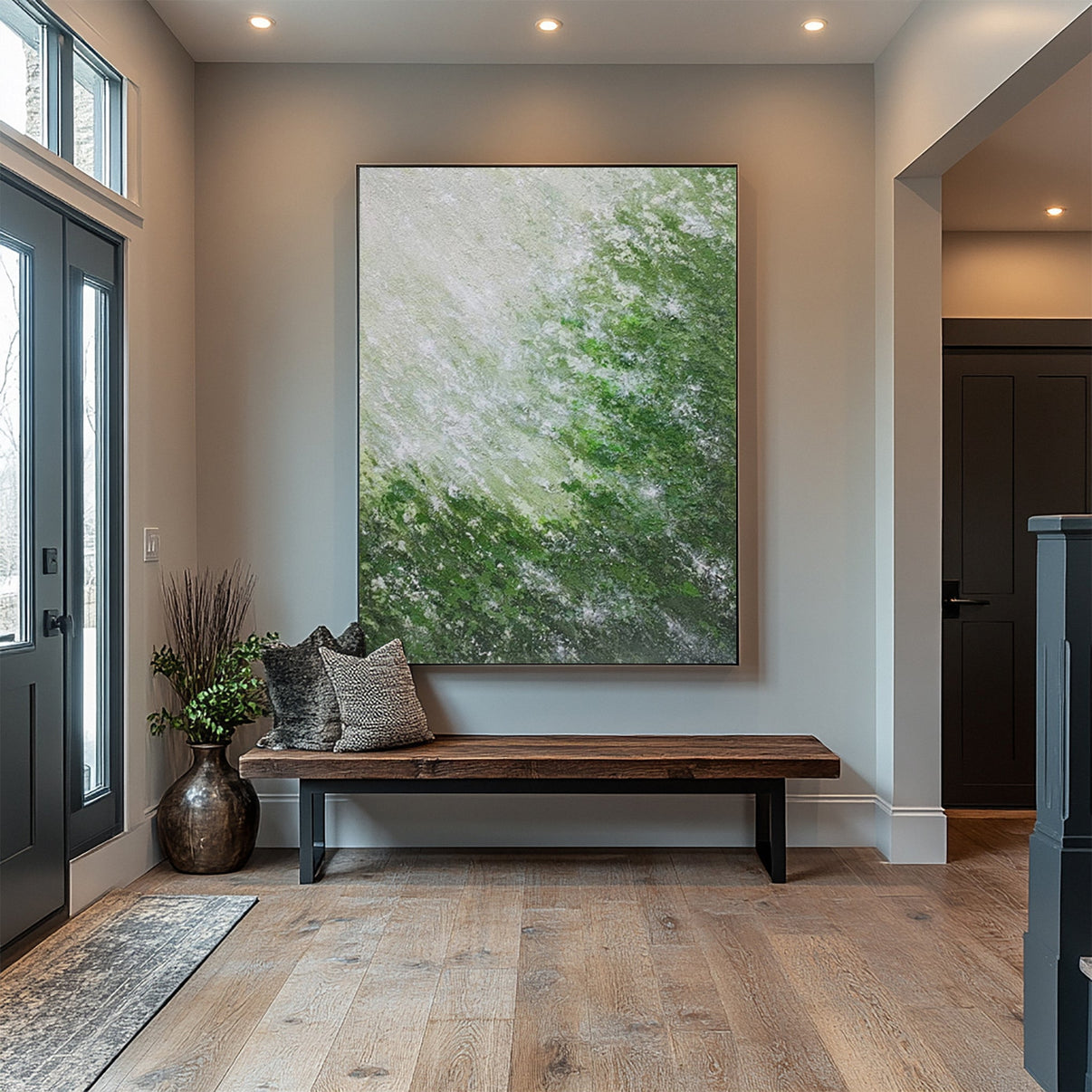 Abstract Art with a Tactile Surface and Organic Green #BGA 355 — Front View | Abstract Oil Painting for Home Decor