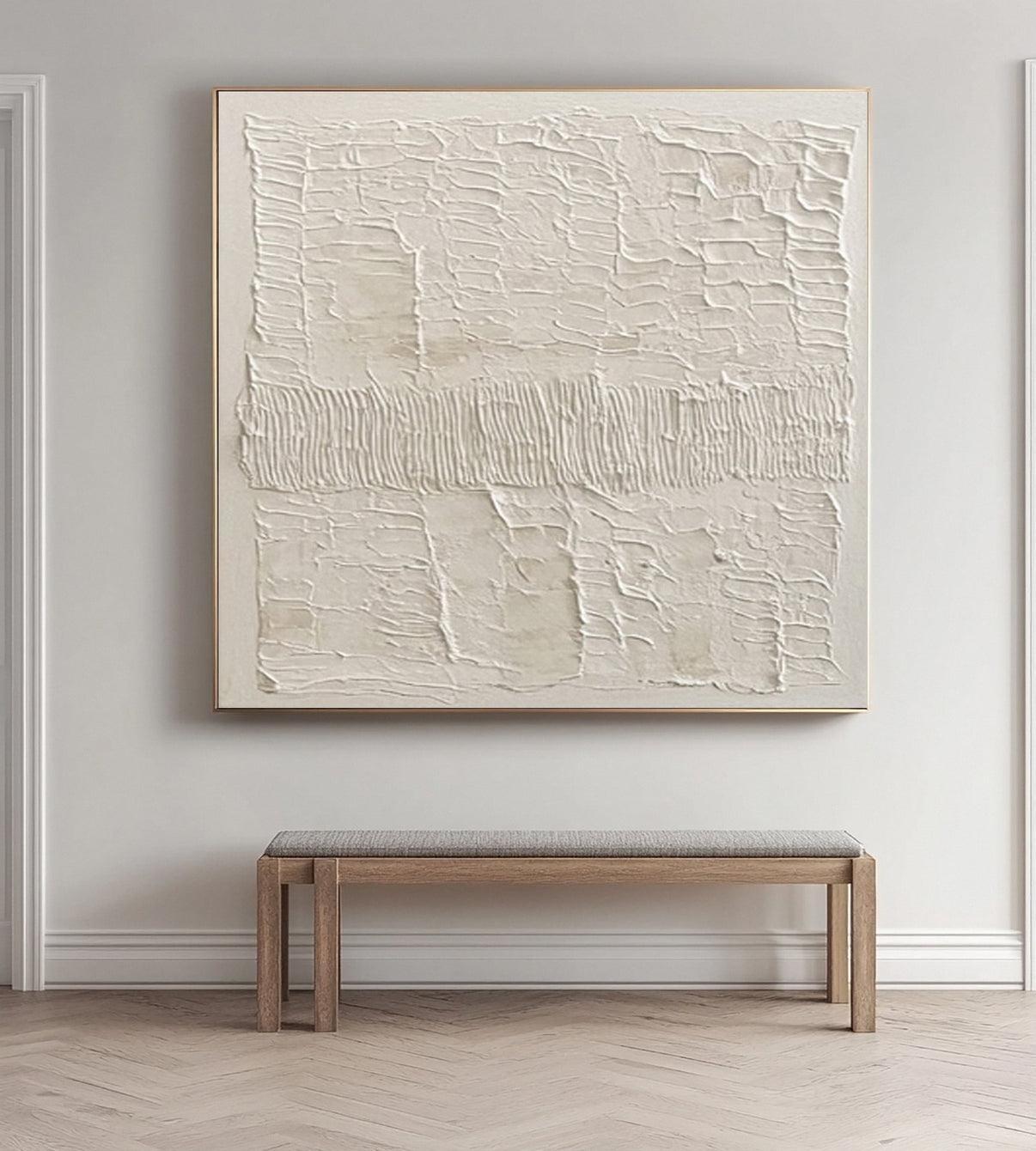 Abstract Composition with Natural Horizontal Textural Layers #BGA 320 — Front View | Abstract Oil Painting for Home Decor