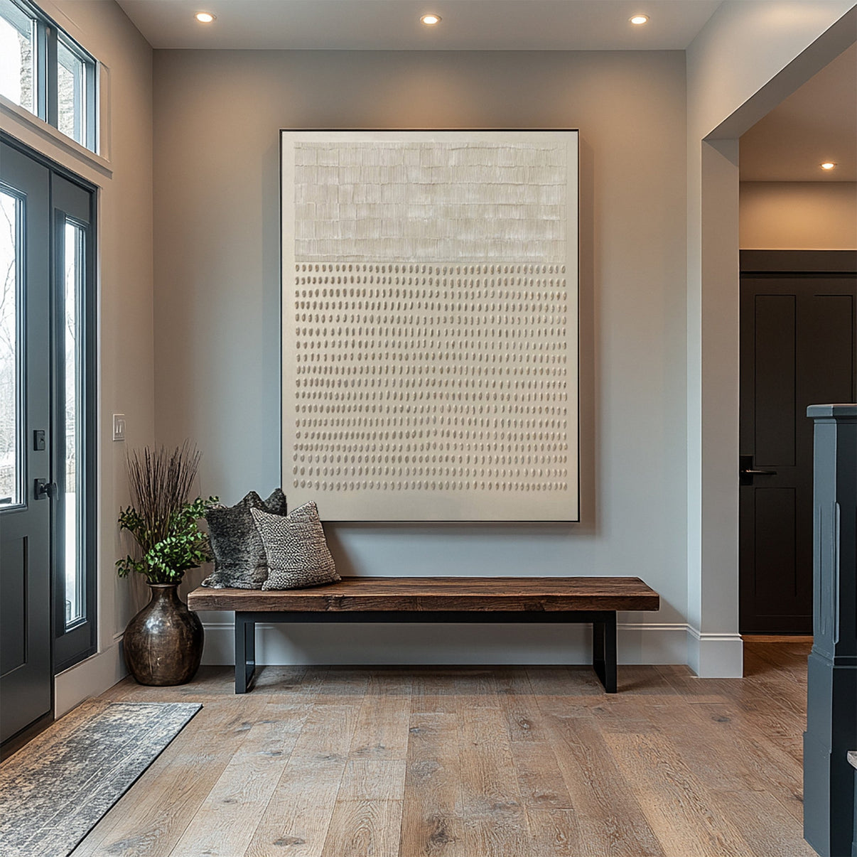 Abstract Neutral Composition with Grid and Organic Lines #BGA 210 — Front View | Abstract Oil Painting for Home Decor