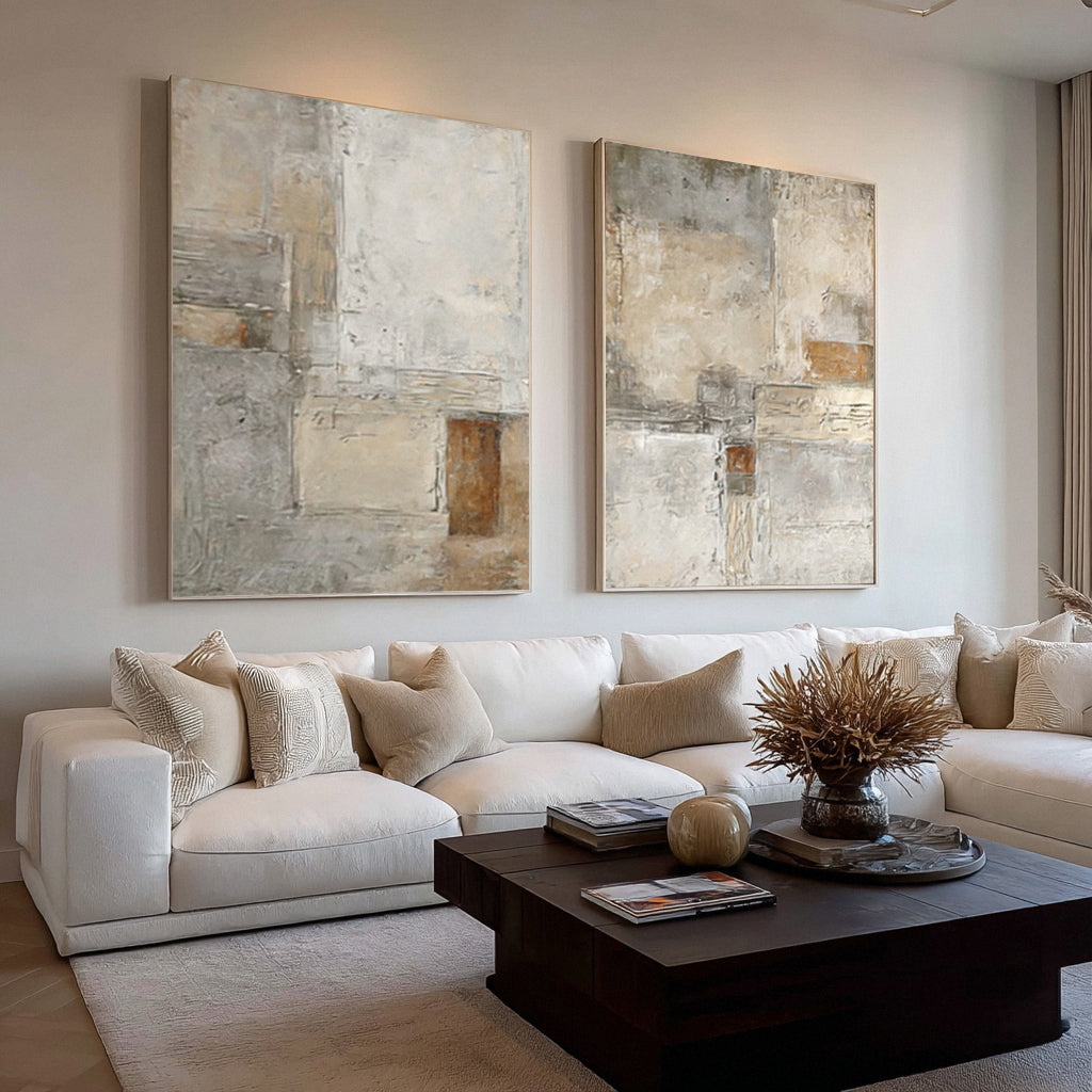 Abstract Earth Tones Textured Canvas Set  #WG 014 — Front View | Abstract Oil Painting for Home Decor