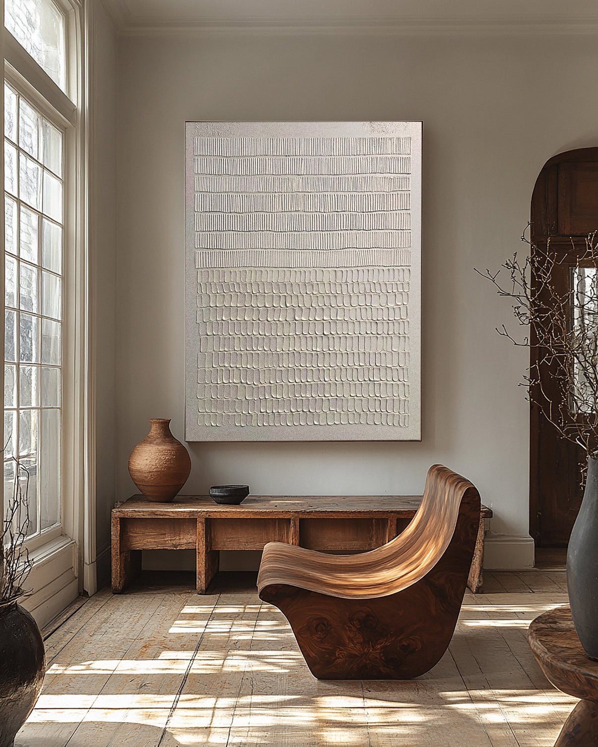 Abstract Canvas with Vertical Markings in Horizontal Bands #BGA 248 — Front View | Abstract Oil Painting for Home Decor