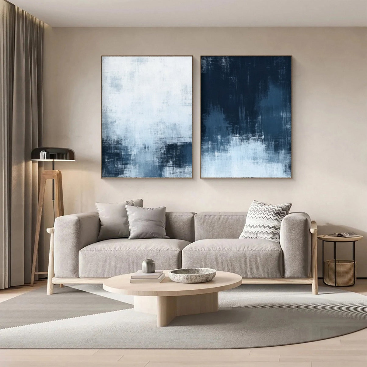 Abstract Harmony Two-Piece Monochrome Art #BGS 014 — Front View | Abstract Oil Painting for Home Decor