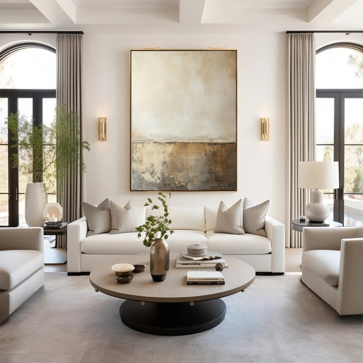 Abstract Serenity Large Beige Artwork for Living Rooms #BBA 089 — Front View | Abstract Oil Painting for Home Decor