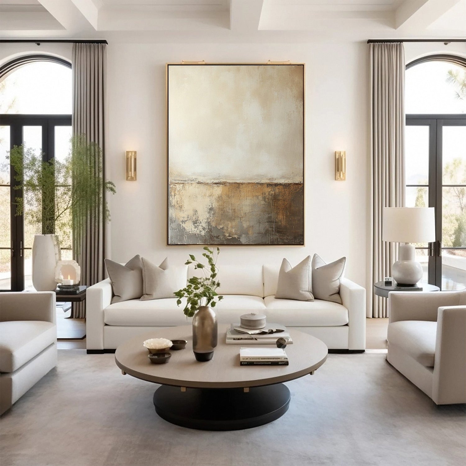 Abstract Serenity Large Beige Artwork for Living Rooms #BBA 089 — Front View | Abstract Oil Painting for Home Decor