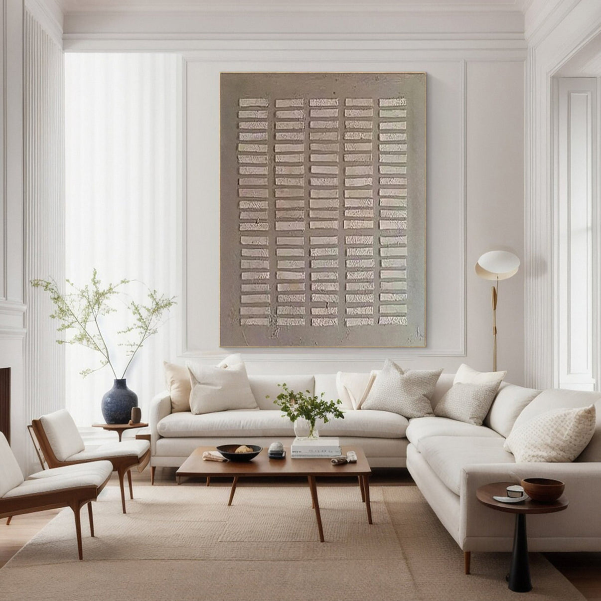 Abstract Neutral Composition with Imperfect Horizontal Blocks #BGA 305 — Front View | Abstract Oil Painting for Home Decor