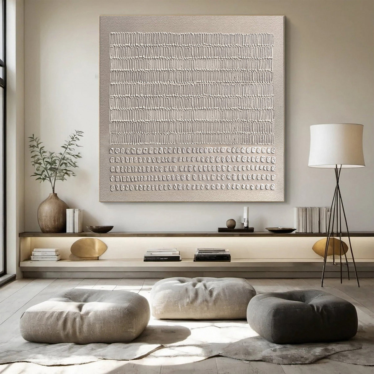 Abstract Neutral Composition with Organic Vertical Textures #BGA 222 — Front View | Abstract Oil Painting for Home Decor