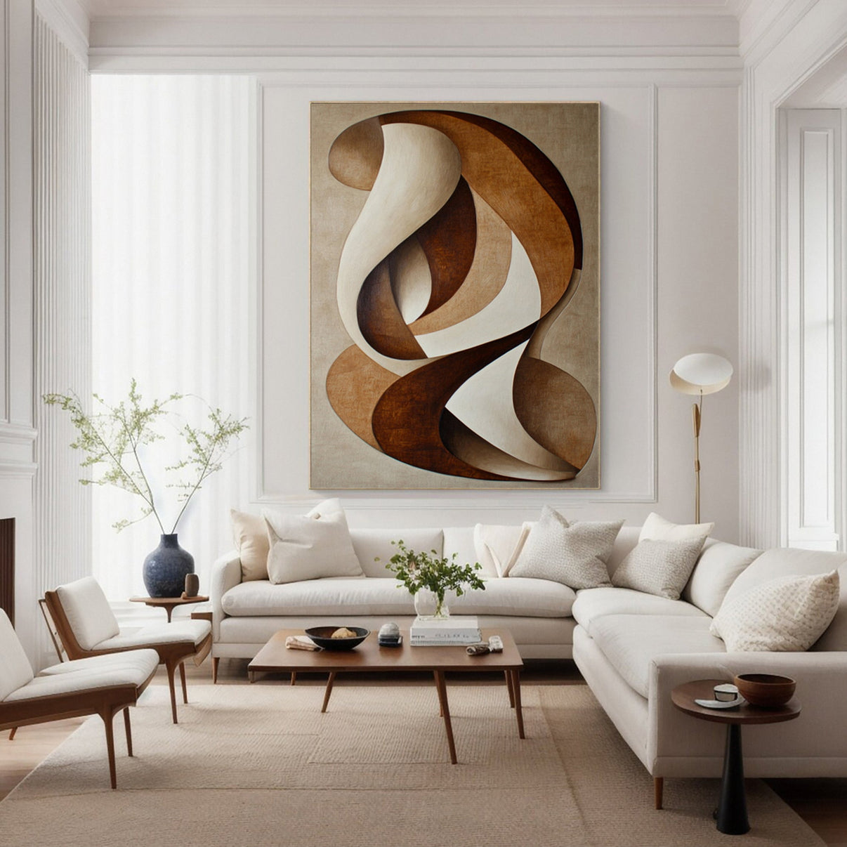 Abstract Dance: Swirling Rhythms in Warm Neutral Hues #BGA 297 — Front View | Abstract Oil Painting for Home Decor