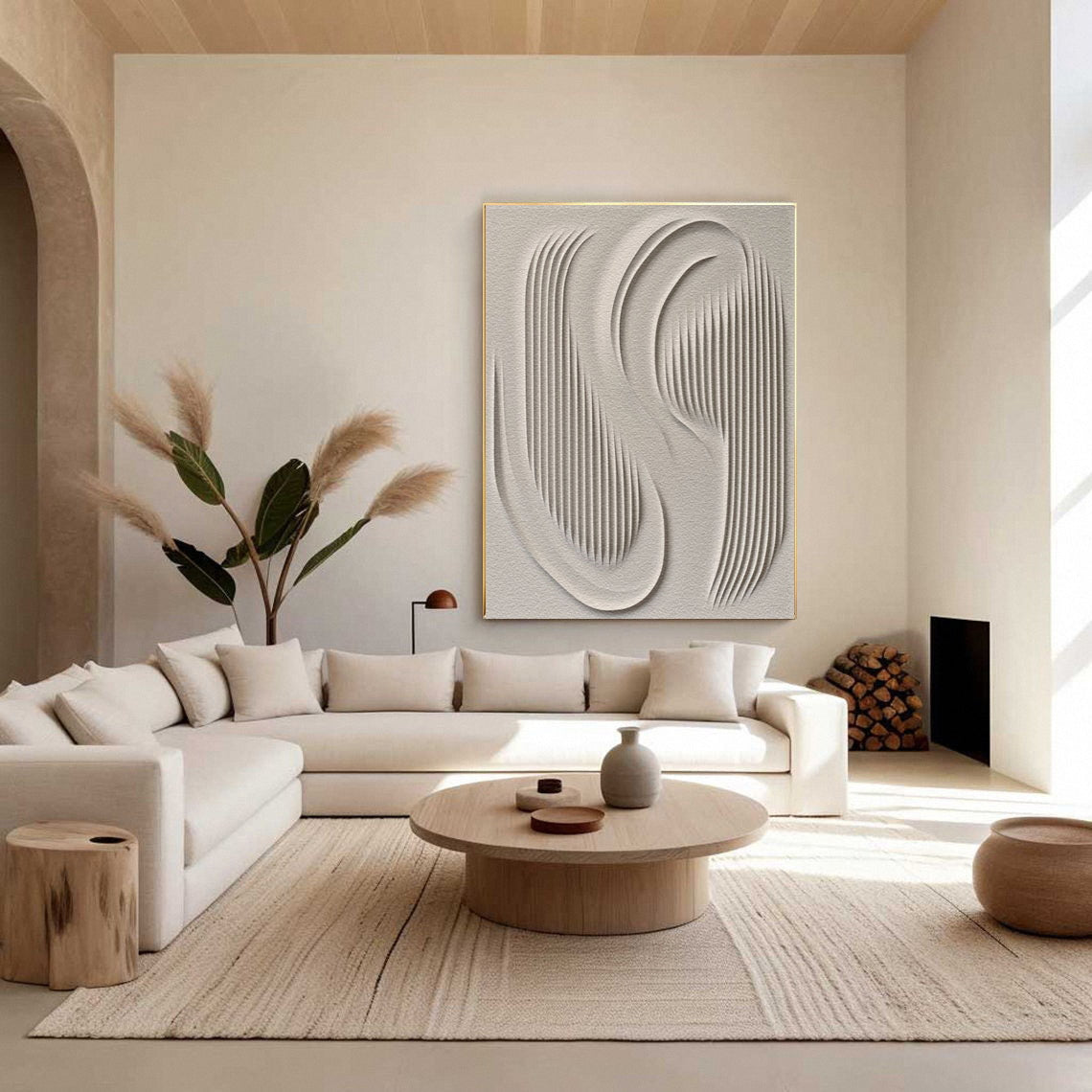3D Textured with Organic Waves in Minimalist... | Canvas Art | Q... #2 — Front View | Abstract Oil Painting for Home Decor