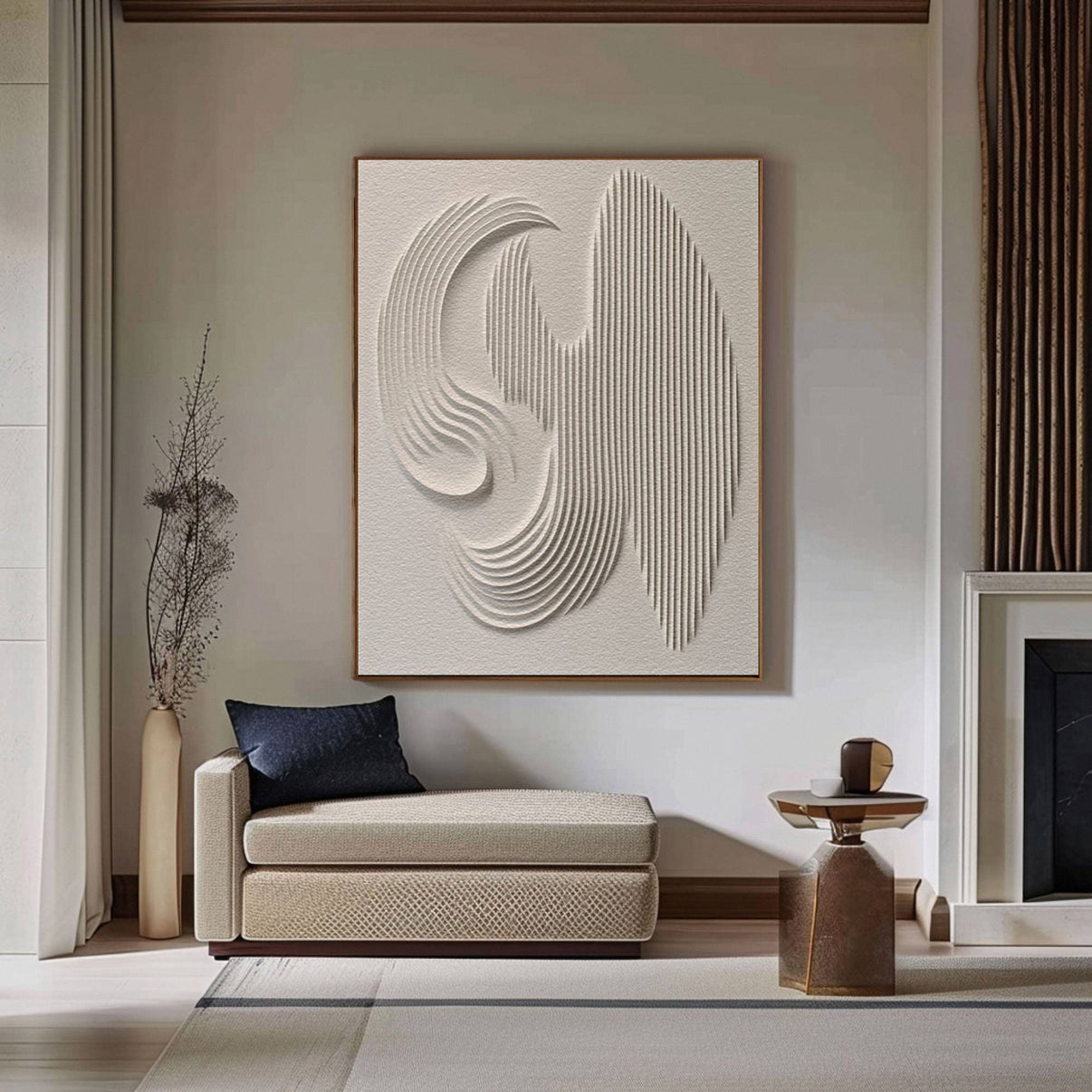 3D Textured with Organic Waves in Minimalist... | Canvas Art | Q... #1 — Front View | Abstract Oil Painting for Home Decor