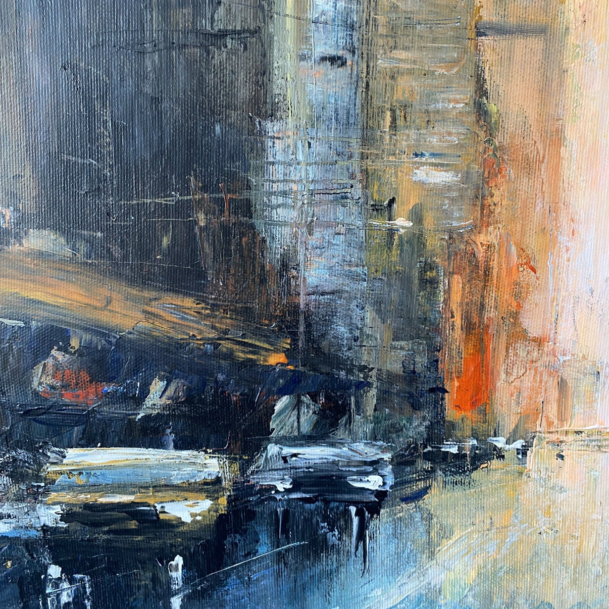 Abstract cityscape modern painting STREETS OF BROOKLYN — Front View | Abstract Oil Painting for Home Decor