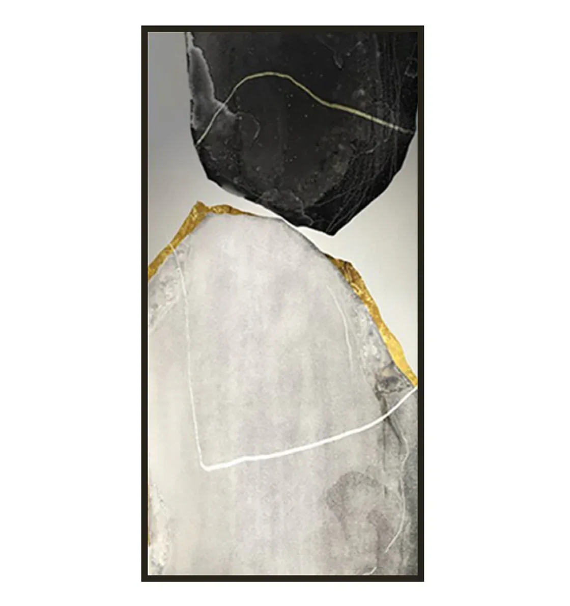 Abstract Stone Glam-Modern Minimalist Black and White Stone Collisi... — Front View | Abstract Oil Painting for Home Decor