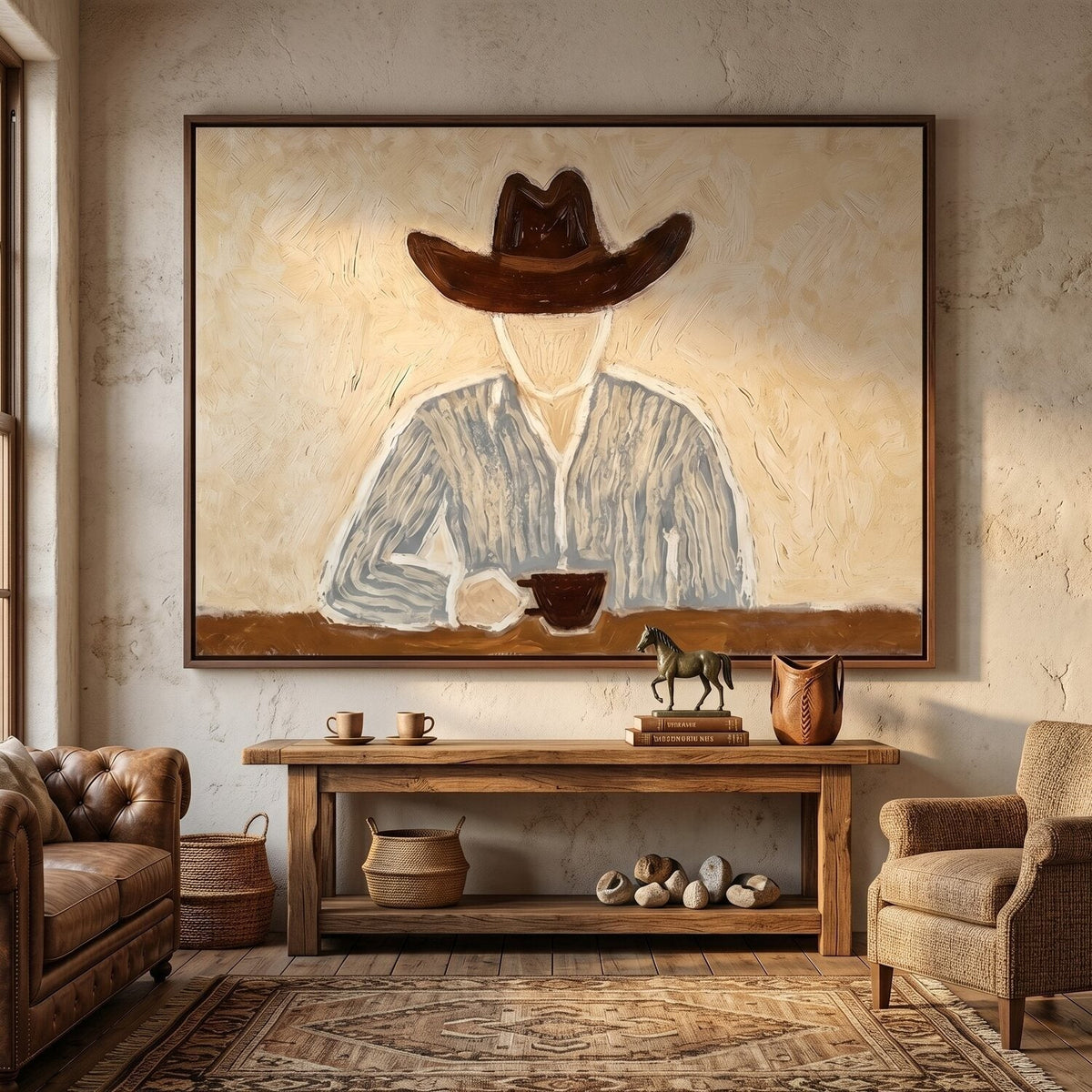 "Vintage Americana Art" - Modern Heavy Impasto Abstract Artwork | Rich Color Palette Knife Painting | Luxury Horizontal Wall Art #Q 7