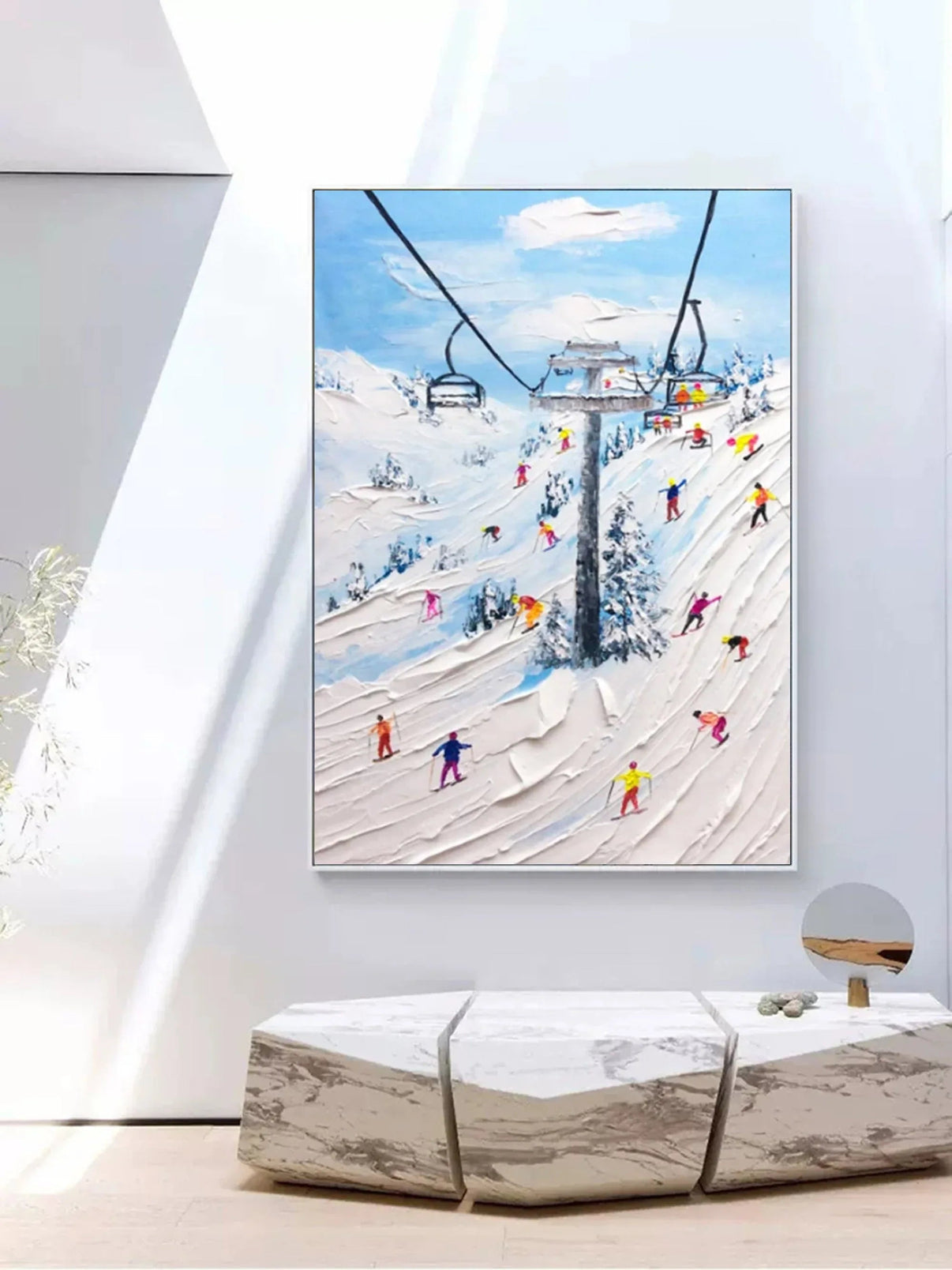 Alpine Adventure-Hand Drawn Thick Coated Ski Texture Oil Painting W... — Front View | Abstract Oil Painting for Home Decor