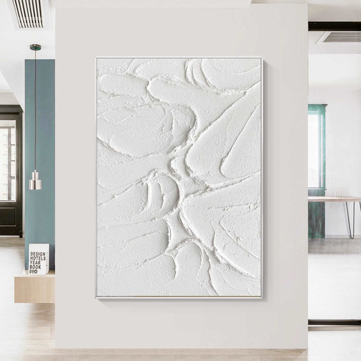 3D White Abstract Painting #ABAV149 — Front View | Abstract Oil Painting for Home Decor