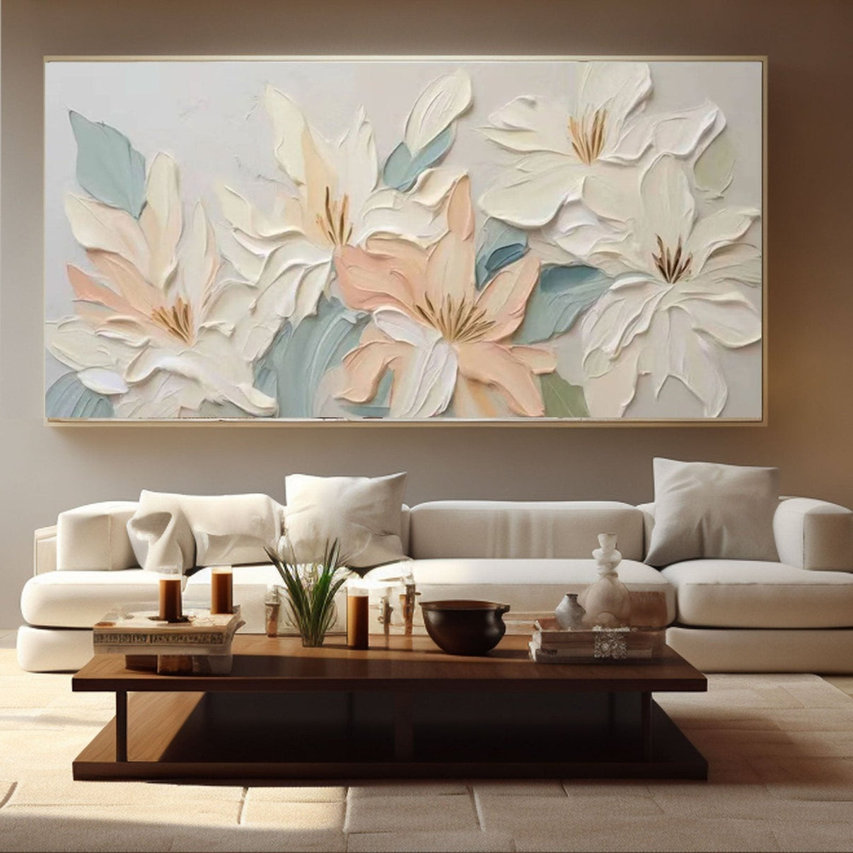 3D Plaster Flower Art | Textured Floral Wall Sculpture #TC 226 — Front View | Abstract Oil Painting for Home Decor