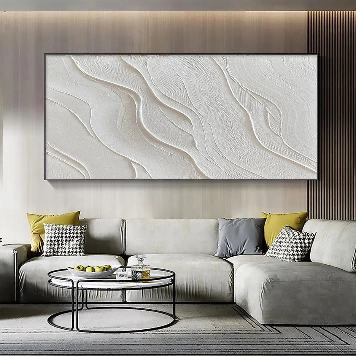 3D Relief Plaster Effect Canvas | Abstract White Wave Art #AA 463 — Front View | Abstract Oil Painting for Home Decor