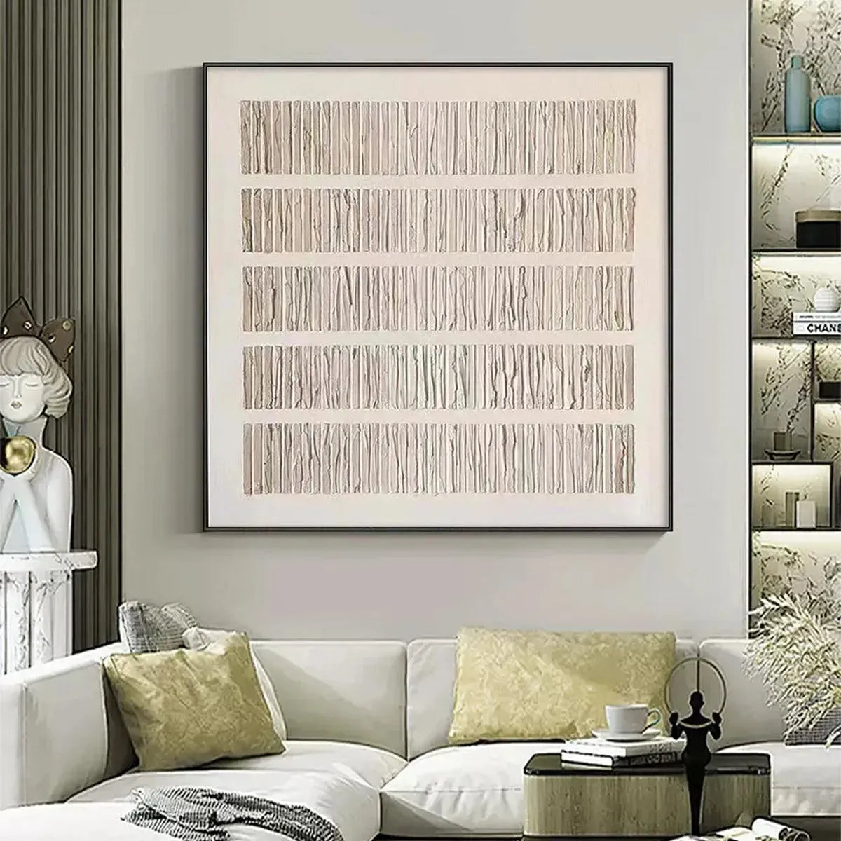3D Textured Linear Painting | Minimalist Plaster Art #AA 276 — Front View | Abstract Oil Painting for Home Decor