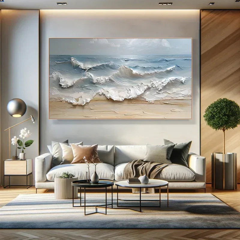 3D Seascape Oil Painting – Textured Ocean Wave Wall Art for Interiors — Front View | Abstract Oil Painting for Home Decor