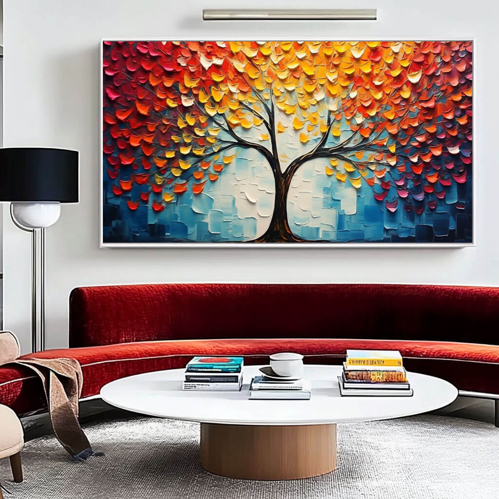 3D Textured Tree of Life Art | Colorful Impasto Painting #AA 030 — Front View | Abstract Oil Painting for Home Decor