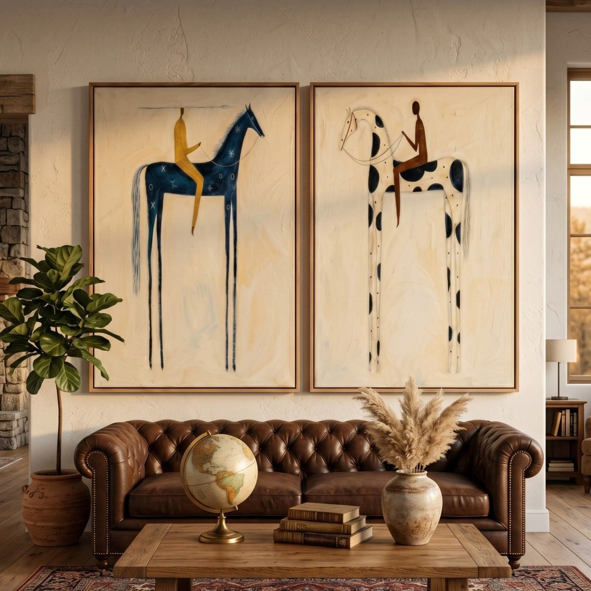 "Vintage Americana Art" - Modern Heavy Impasto Abstract Artwork | Rich Color Palette Knife Painting | Luxury Two-Panel Vertical Wall Art #Q 13