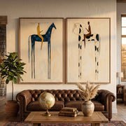 "Vintage Americana Art" - Modern Heavy Impasto Abstract Artwork | Rich Color Palette Knife Painting | Luxury Two-Panel Vertical Wall Art #Q 13
