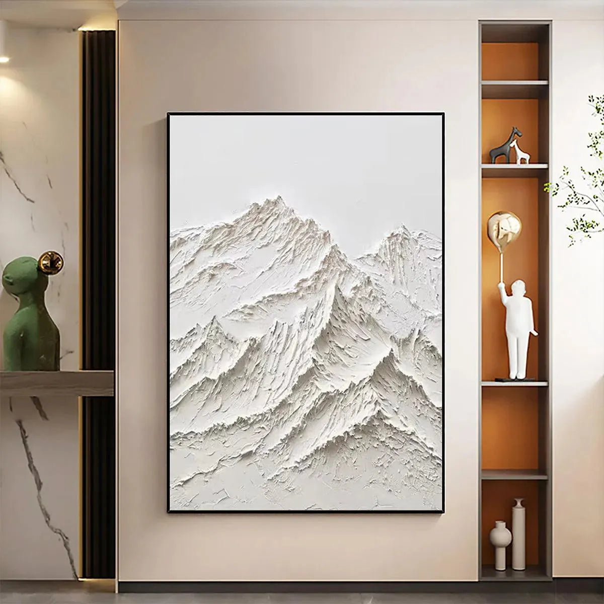 3D White Mountain Textured | Faux Plaster... | Canvas Art | QSQart — Front View | Abstract Oil Painting for Home Decor