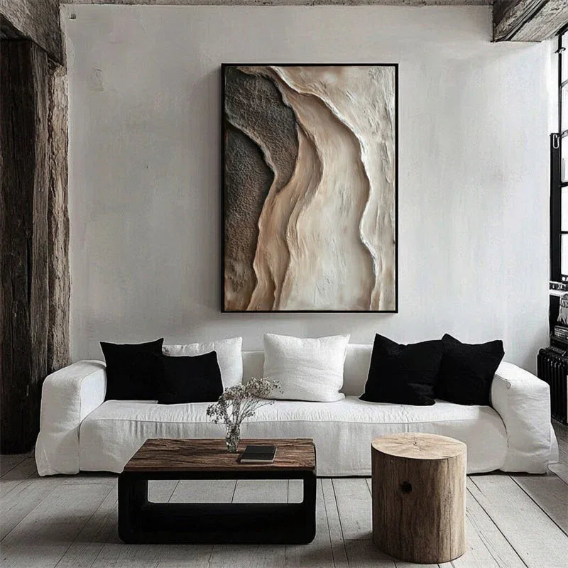 3D Textured Abstract Earth Tones – Neutral... | Canvas Art | QSQart — Front View | Abstract Oil Painting for Home Decor