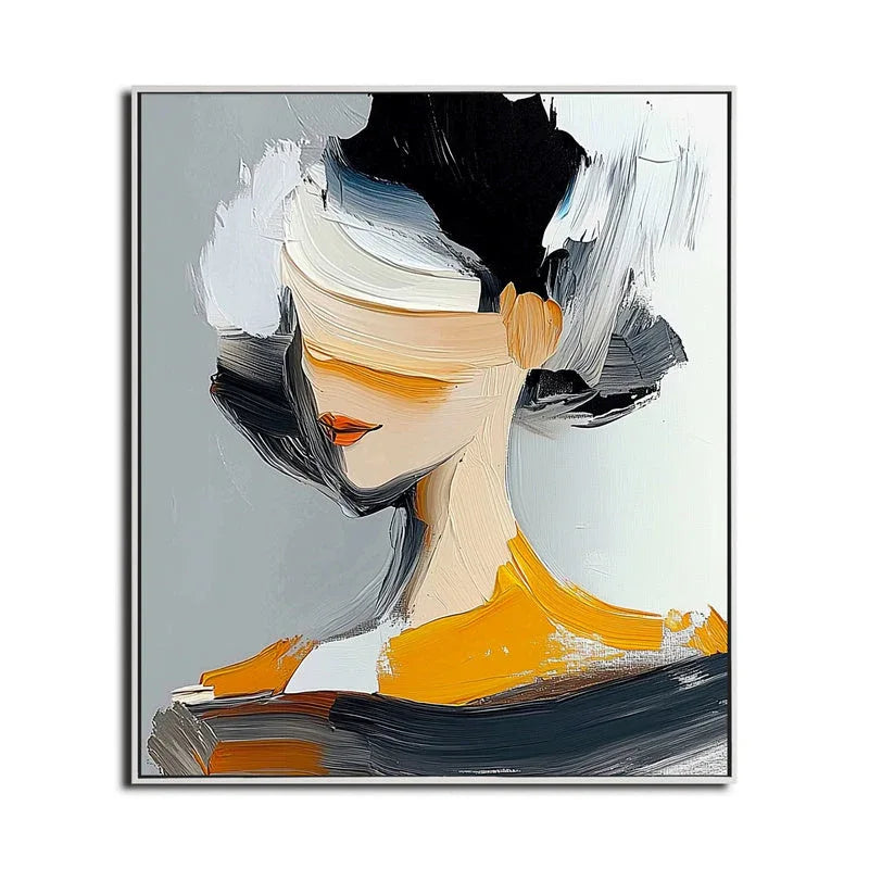 Abstract Muse Portrait Canvas-Hand Drawn Texture Abstract Portrait ... — Front View | Abstract Oil Painting for Home Decor