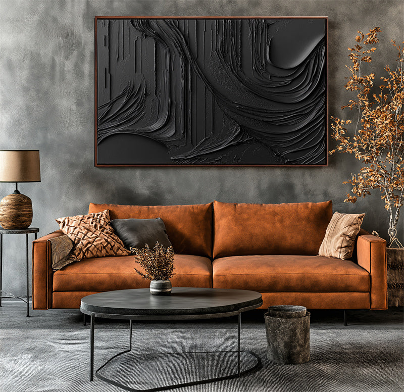 Abstract All-Black Textured Art-241458 — Front View | Abstract Oil Painting for Home Decor