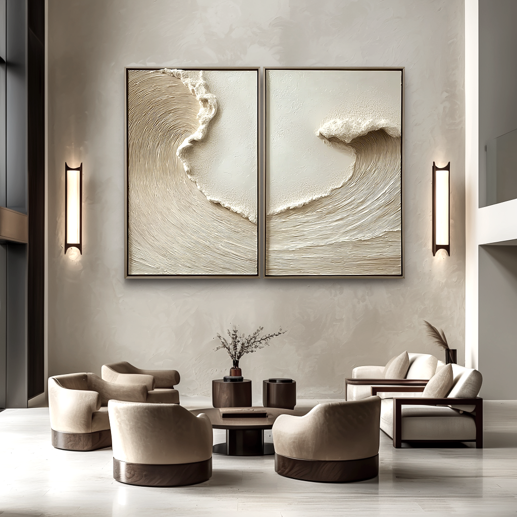 Abstract Coast Seconds – Large Coastal Wall Art Diptych — Front View | Abstract Oil Painting for Home Decor