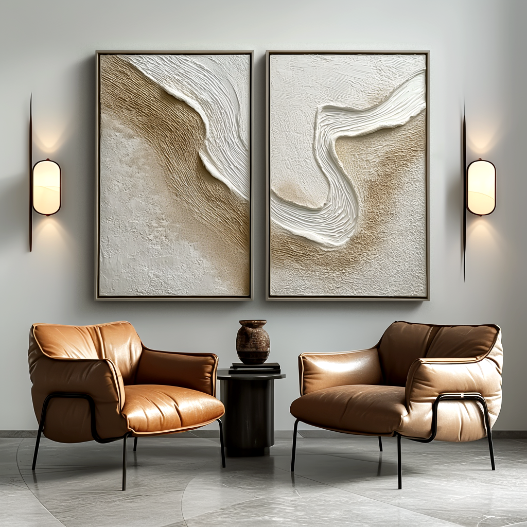 Abstract Coast 0034 – Modern Textured Wall Art Canvas Diptych — Front View | Abstract Oil Painting for Home Decor
