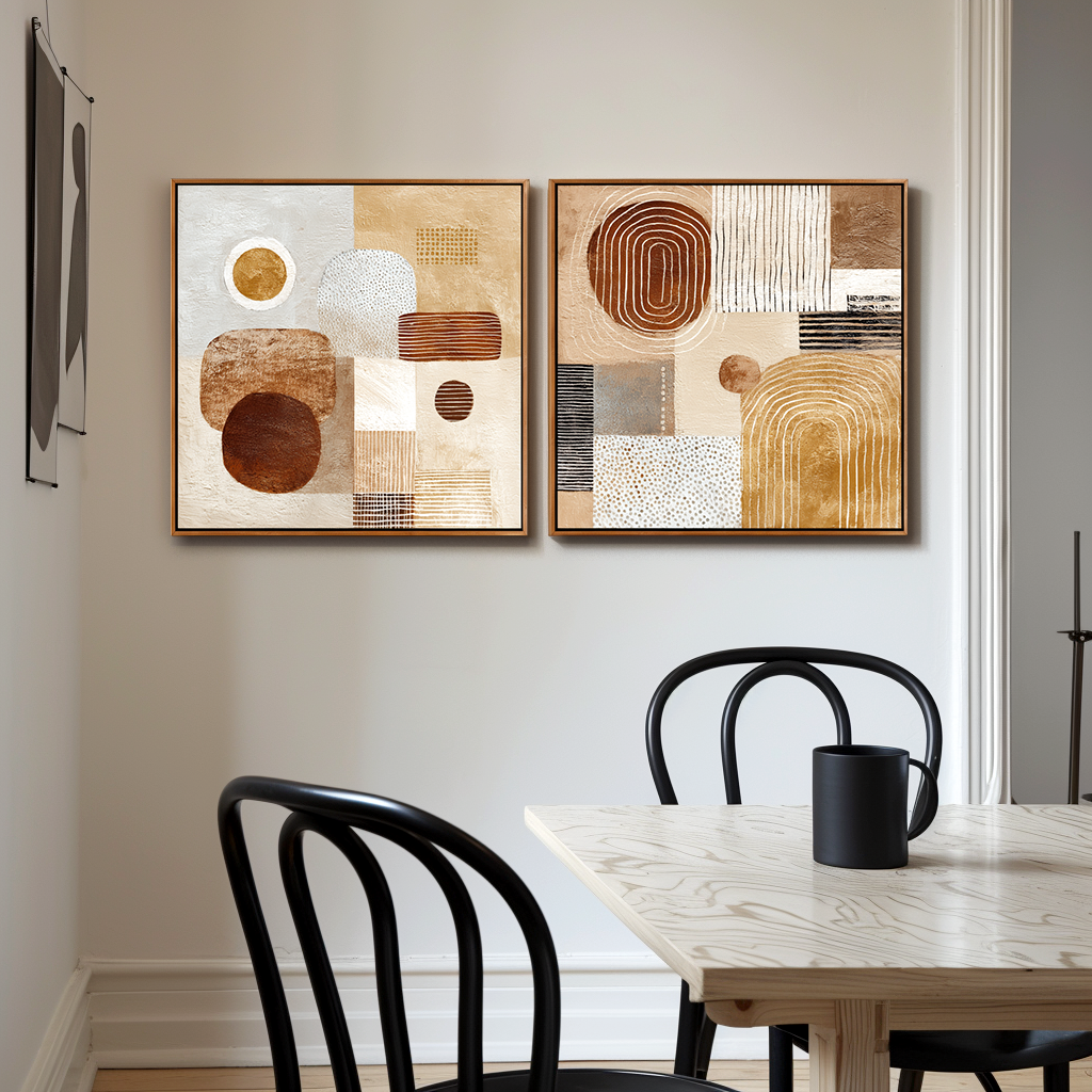 Abstract Happiness – Modern Scandinavian Wall Art Diptych — Front View | Abstract Oil Painting for Home Decor
