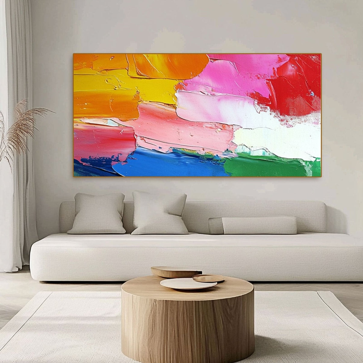 Abstract Colorful Painting "Coucher du Soleil Arc-en-Ciel" — Front View | Abstract Oil Painting for Home Decor