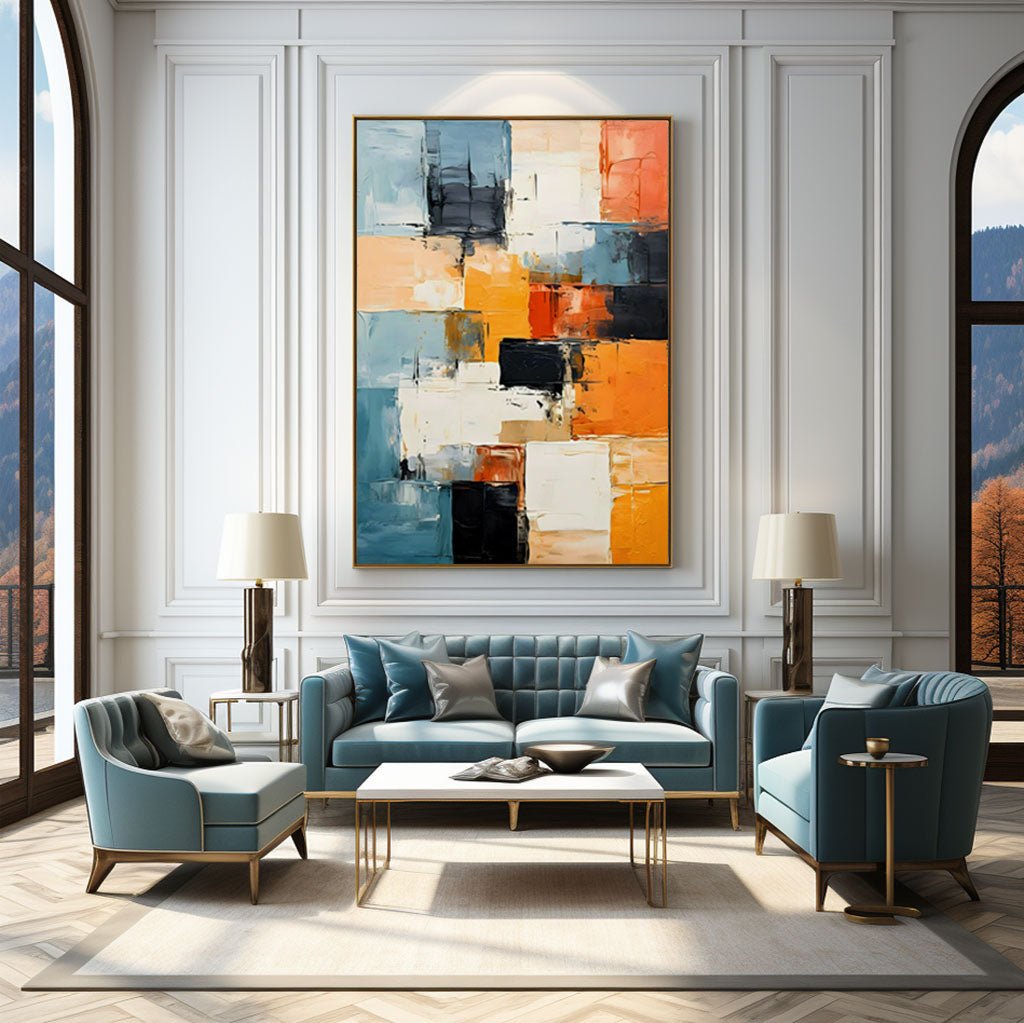 Abstract Colorful Painting "Couleurs du Temps" — Front View | Abstract Oil Painting for Home Decor