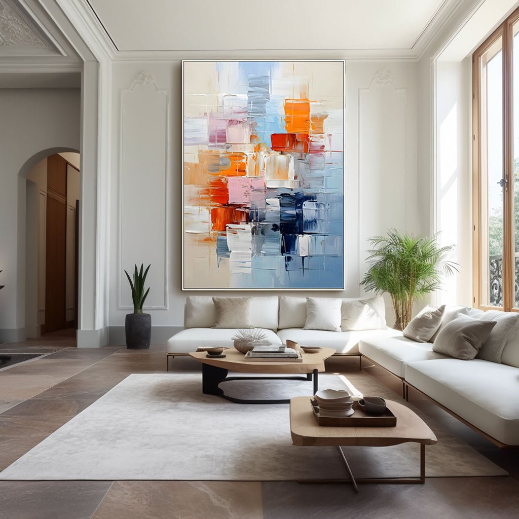 Abstract Colorful Painting "Mémoire Urbaine" — Front View | Abstract Oil Painting for Home Decor