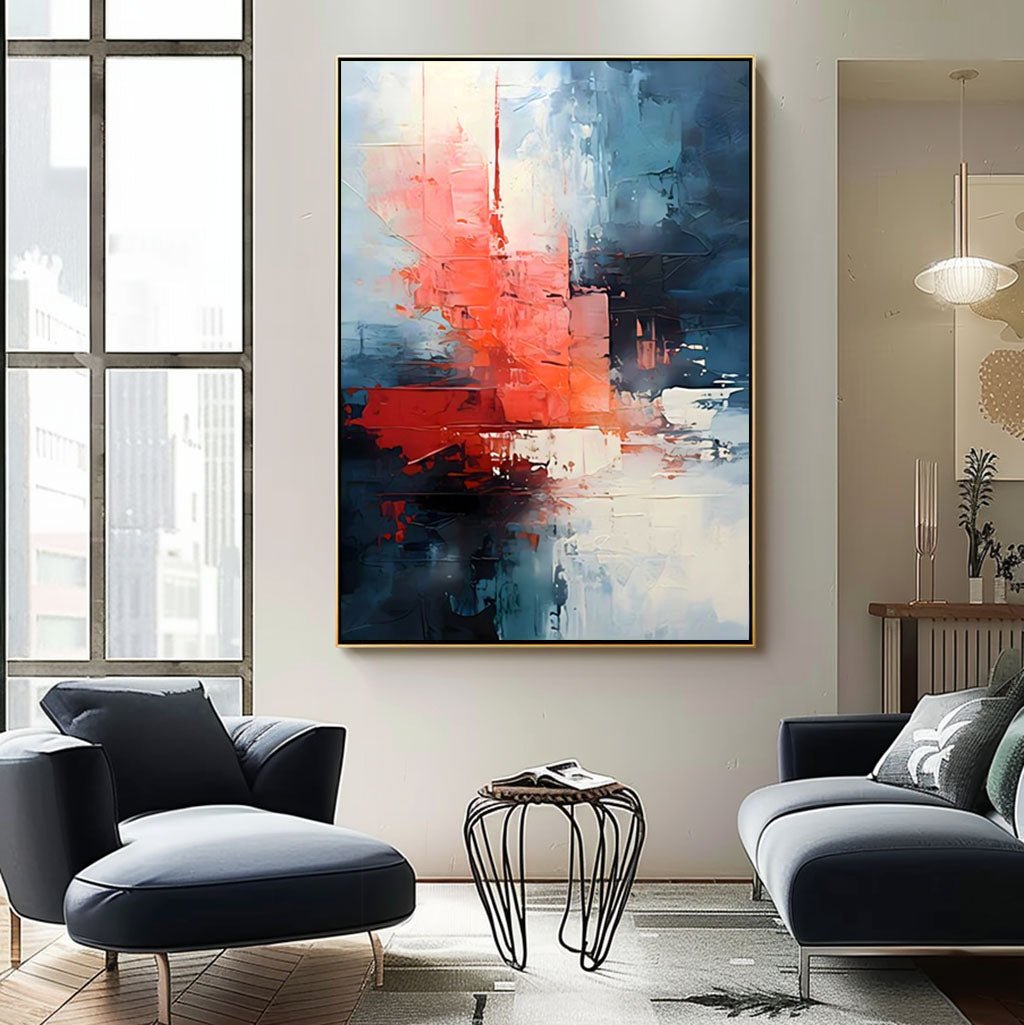 Abstract Colorful Painting "Rythmes Oubliés" — Front View | Abstract Oil Painting for Home Decor