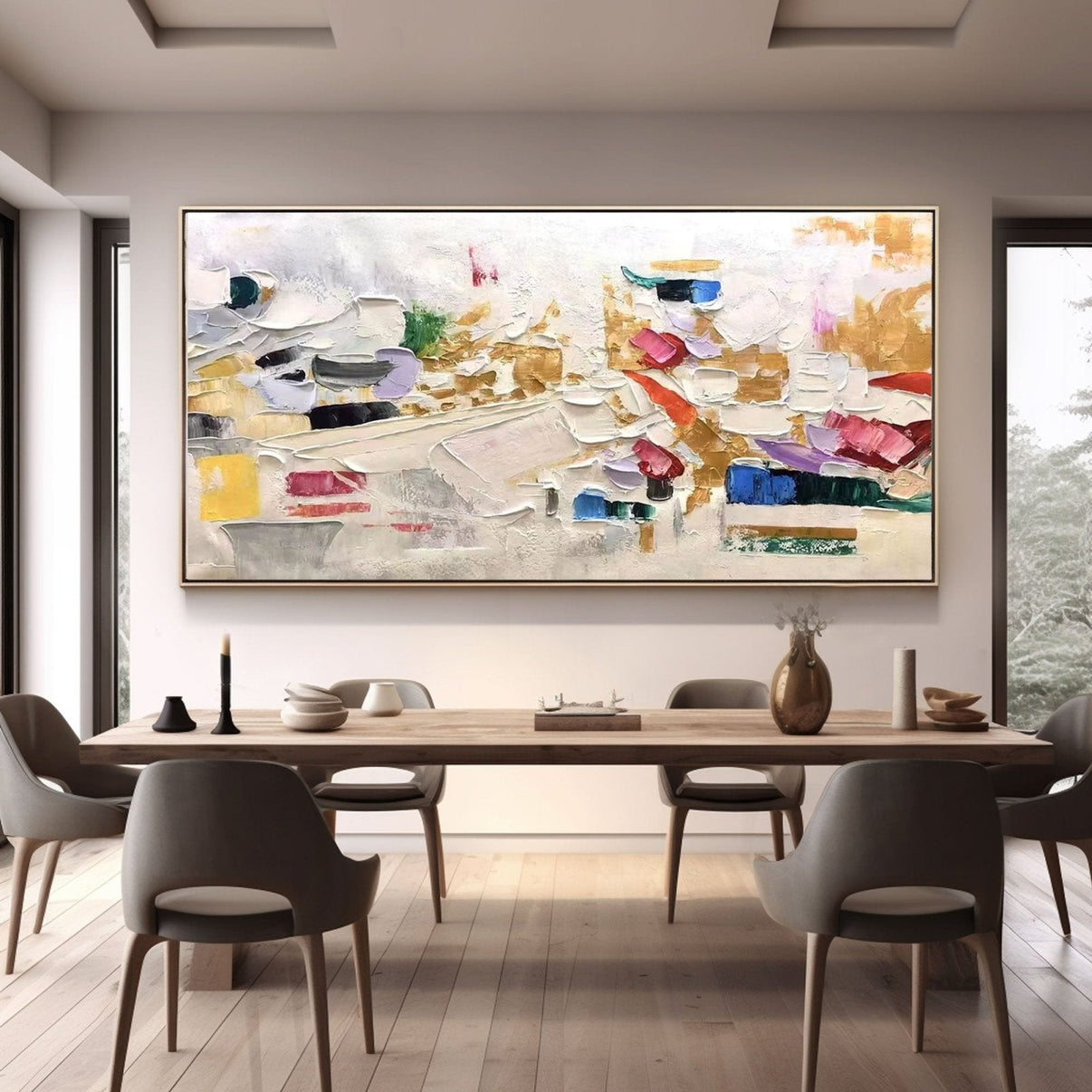 Abstract Colorful Painting "Songe" — Front View | Abstract Oil Painting for Home Decor