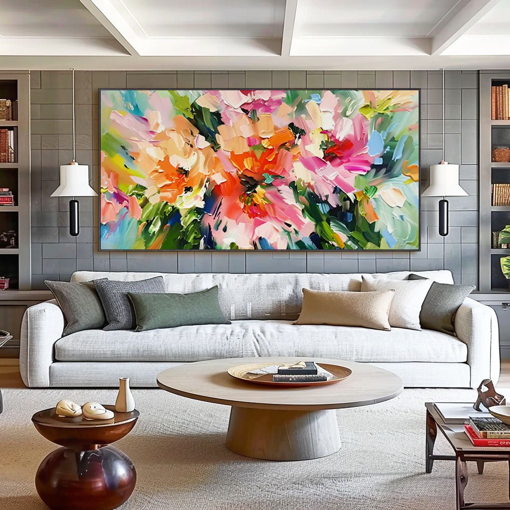 Abstract Colorful Painting "Veil of Time" — Front View | Abstract Oil Painting for Home Decor