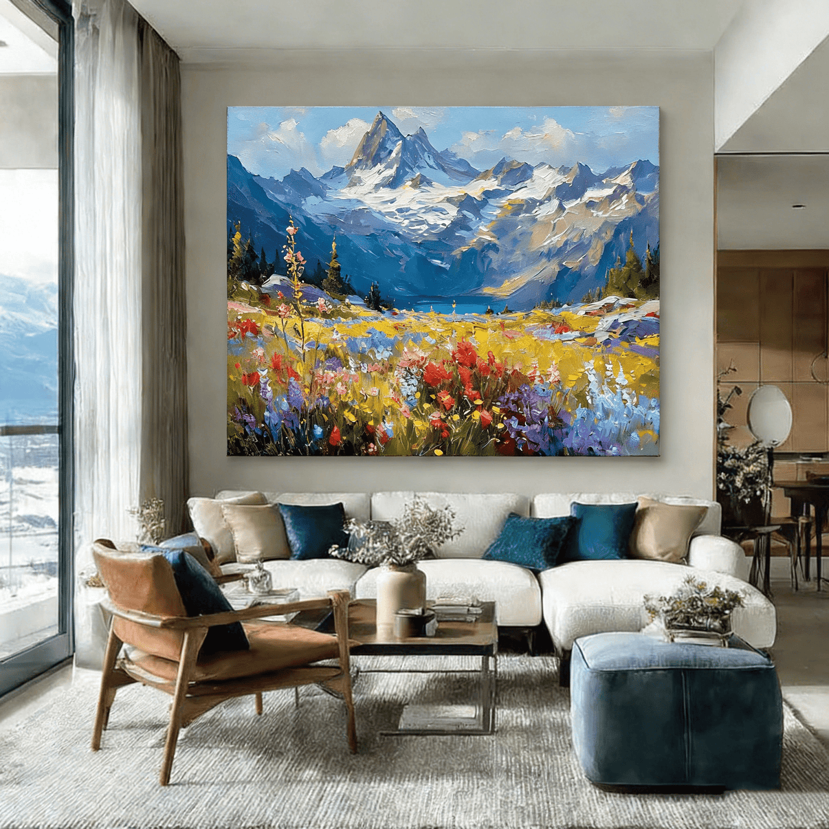 Alpine Bloom-Colorful Mountain Landscape Painting #RIX1(448) — Front View | Abstract Oil Painting for Home Decor