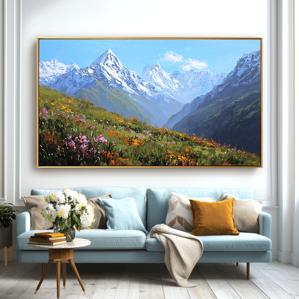 Alpine Bloom – Mountain Meadow Oil Painting #awp34 — Front View | Abstract Oil Painting for Home Decor