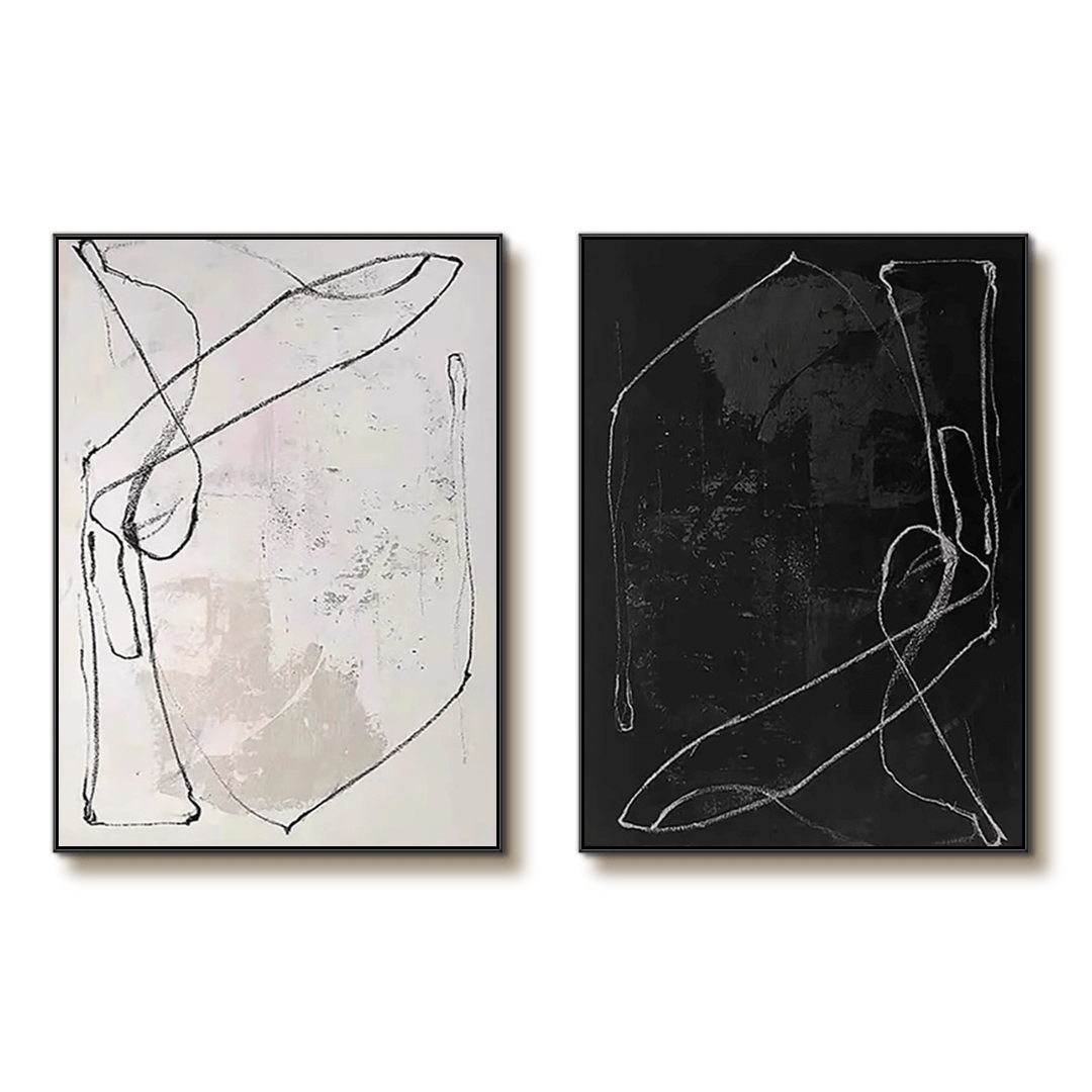 Alternate - Modern Minimalist Abstract Art Painting Set of 2 — Front View | Abstract Oil Painting for Home Decor